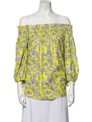 Caroline Constas Tops Floral Print Off-The-Shoulder Blouse XS