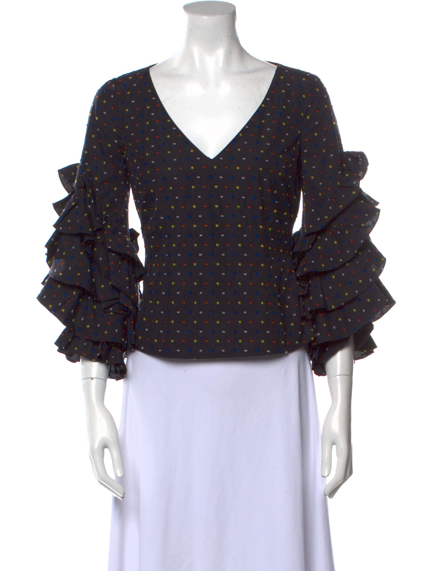 Caroline Constas Polka Dot Print V-Neck Crop Top