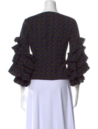 Caroline Constas Polka Dot Print V-Neck Crop Top