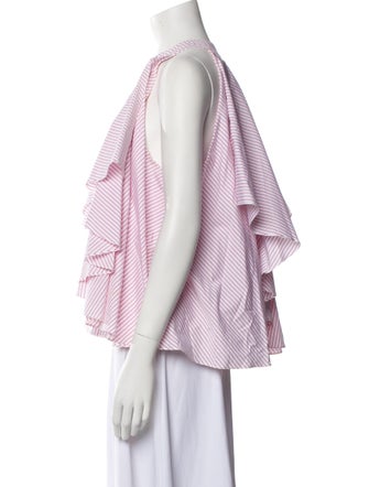 Caroline Constas Striped Mock Neck Button-Up Top