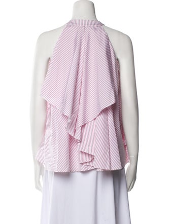 Caroline Constas Striped Mock Neck Button-Up Top