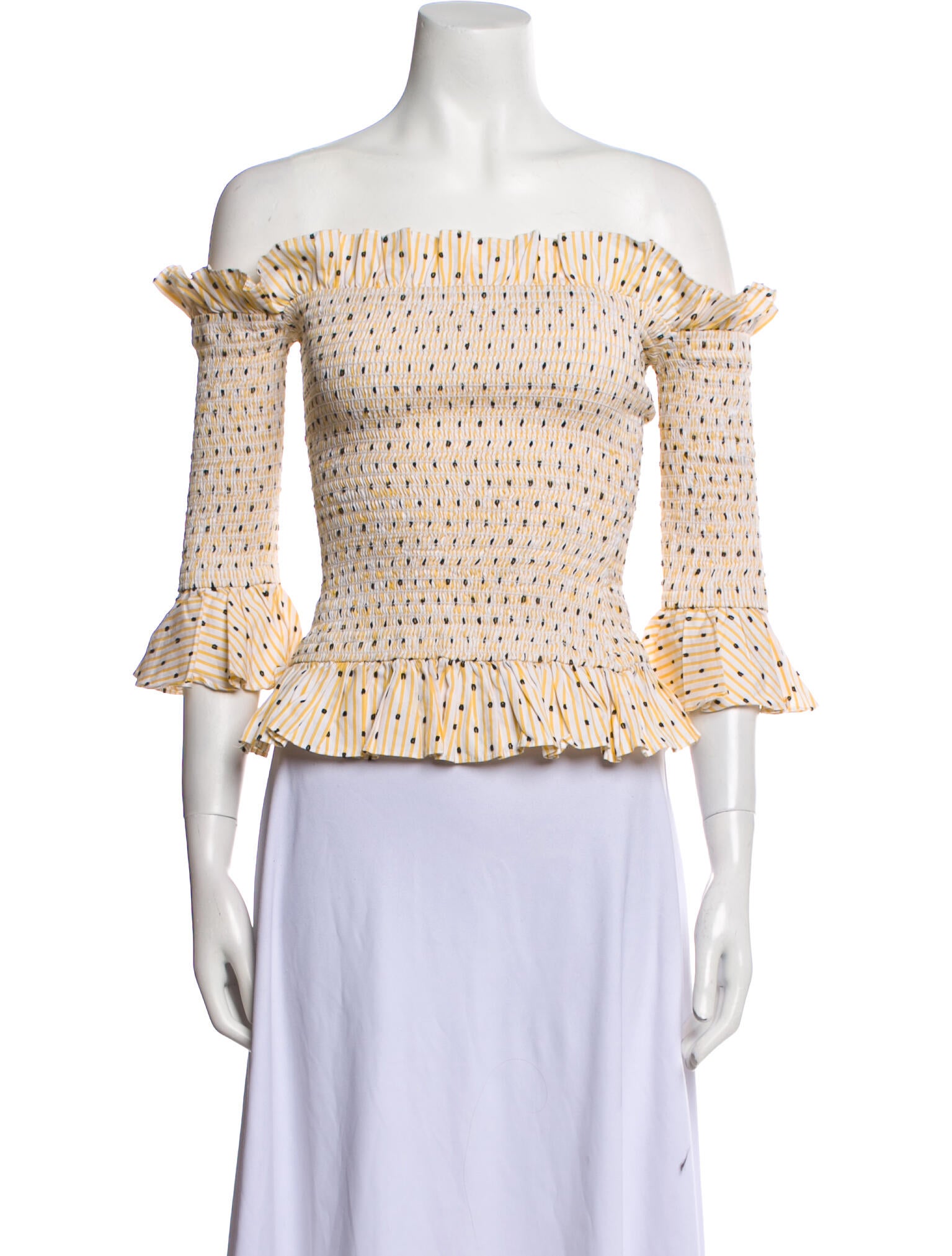 Caroline Constas Printed Off-The-Shoulder Crop Top