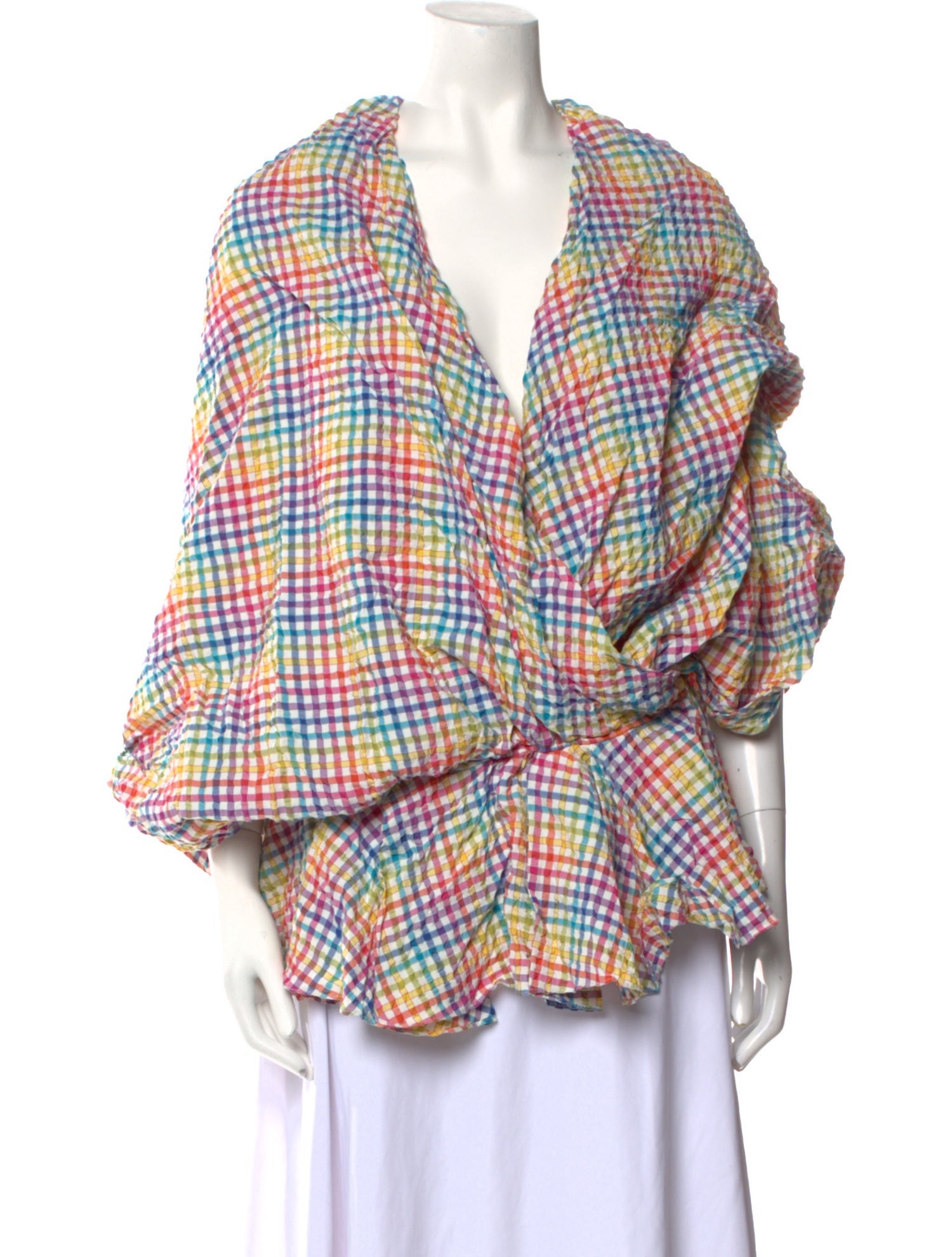 Caroline Constas Plaid Print V-Neck Blouse