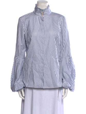 Caroline Constas Striped Mock Neck Button-Up Top