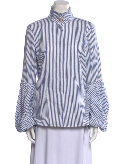 Caroline Constas Striped Mock Neck Button-Up Top