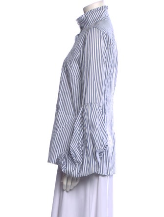 Caroline Constas Striped Mock Neck Button-Up Top