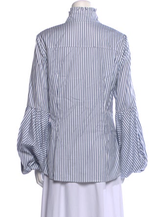 Caroline Constas Striped Mock Neck Button-Up Top