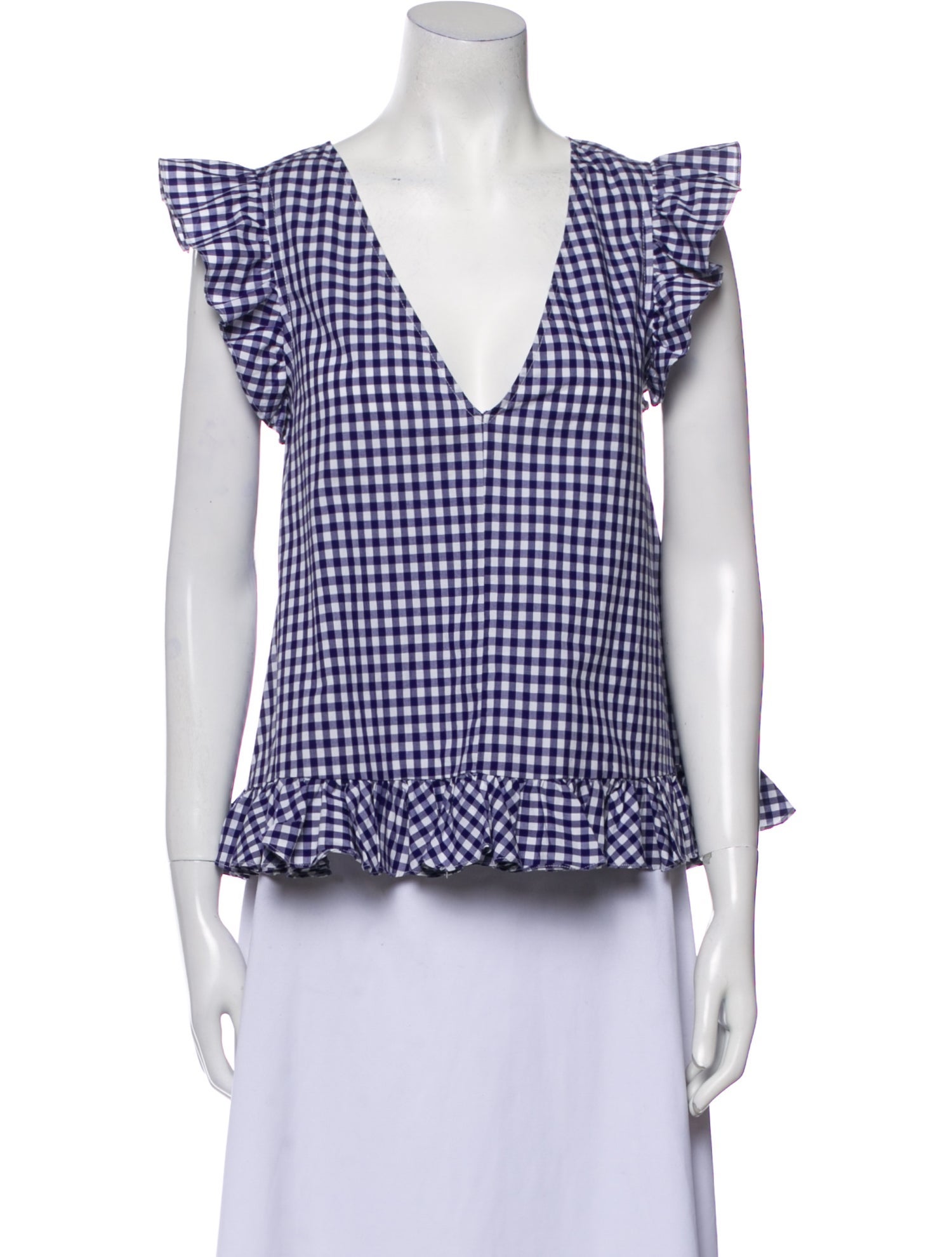 Caroline Constas Plaid Print Plunge Neckline Top
