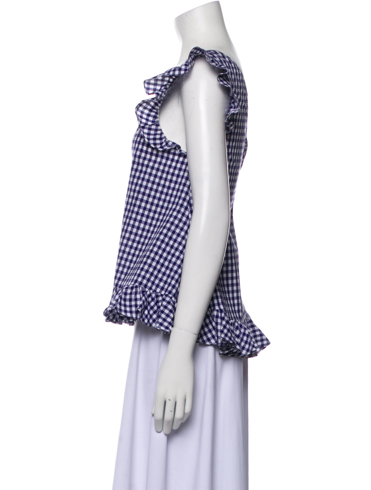 Caroline Constas Plaid Print Plunge Neckline Top