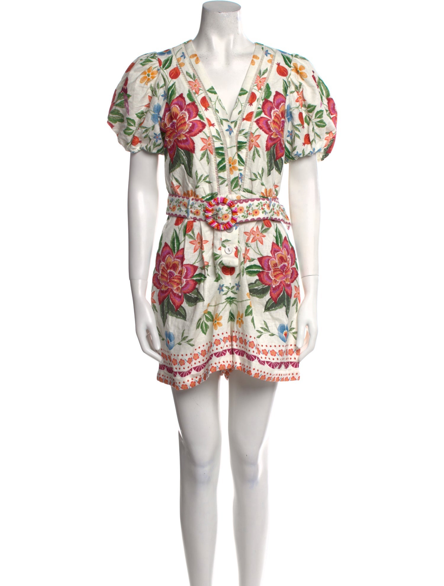 Caroline Constas Linen Floral Print Romper