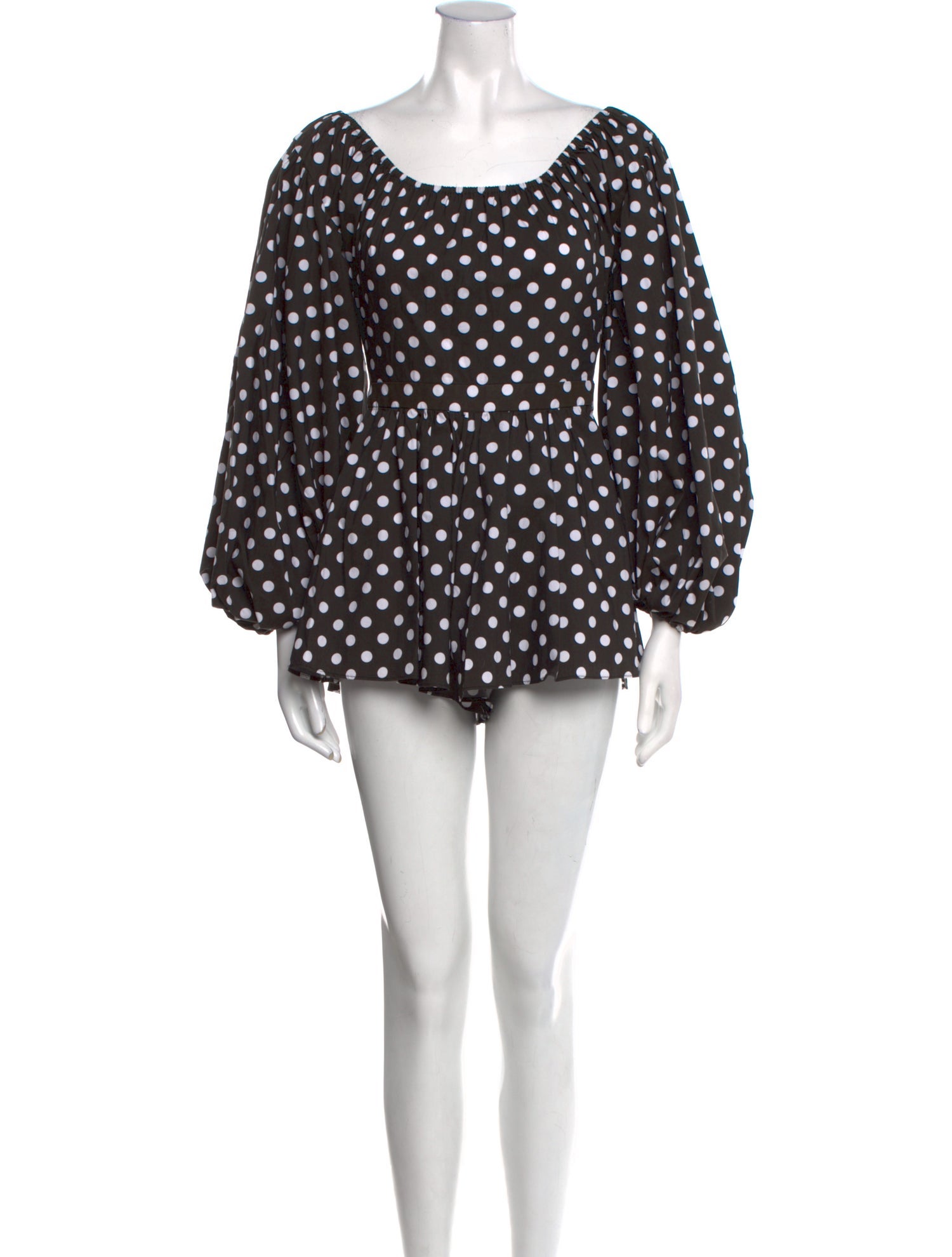 Caroline Constas Polka Dot Print Bateau Neckline Romper
