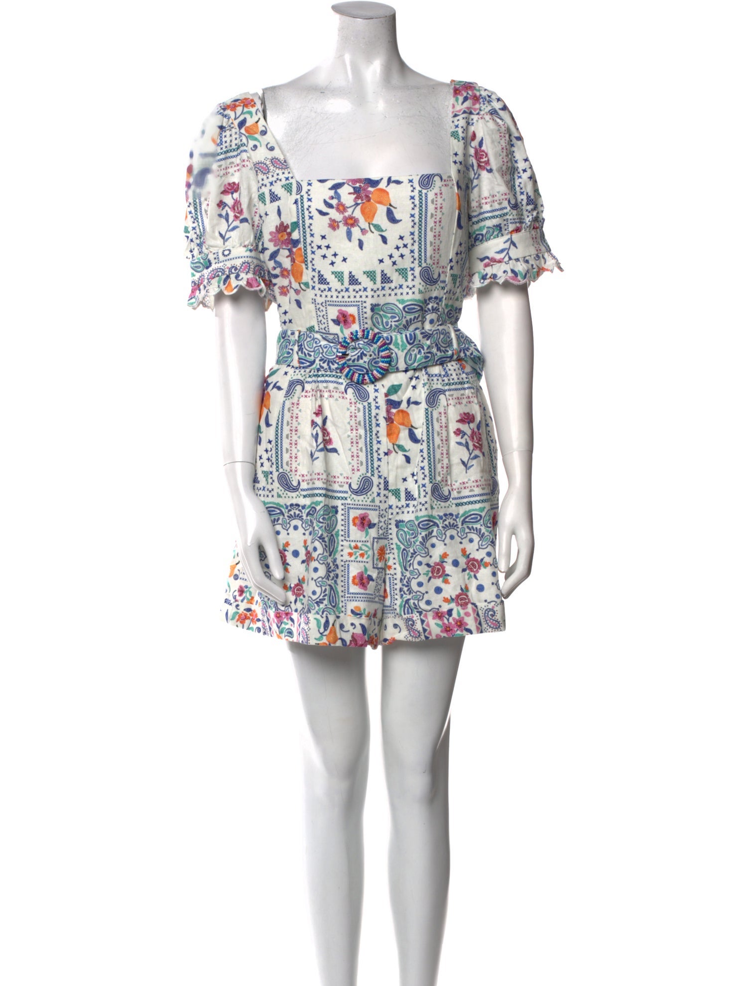 Caroline Constas Floral Print Square Neckline Romper w/ Tags