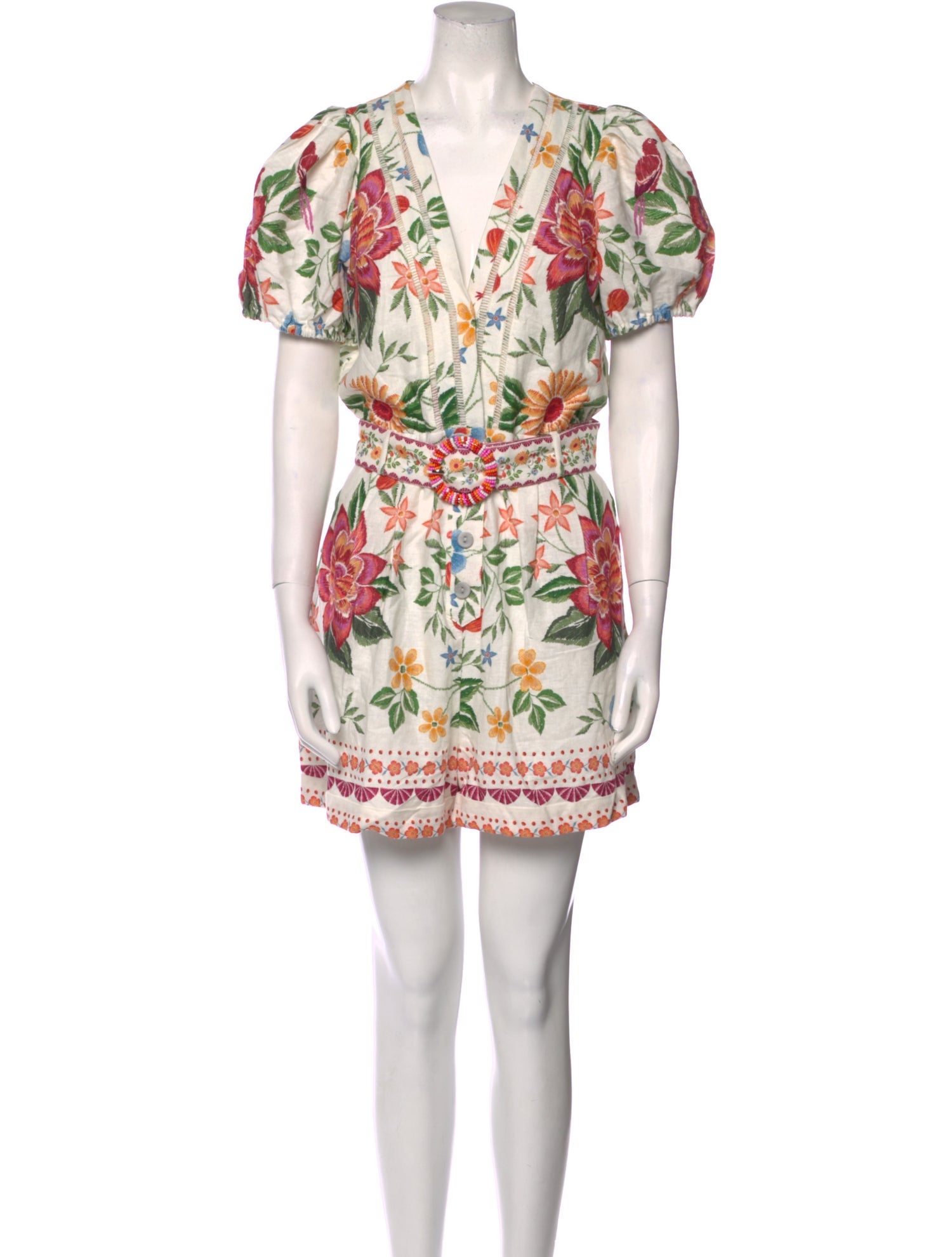 Caroline Constas Linen Floral Print Romper w/ Tags