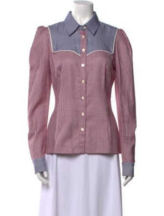 Caroline Constas Plaid Print Long Sleeve Button-Up Top