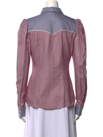 Caroline Constas Plaid Print Long Sleeve Button-Up Top