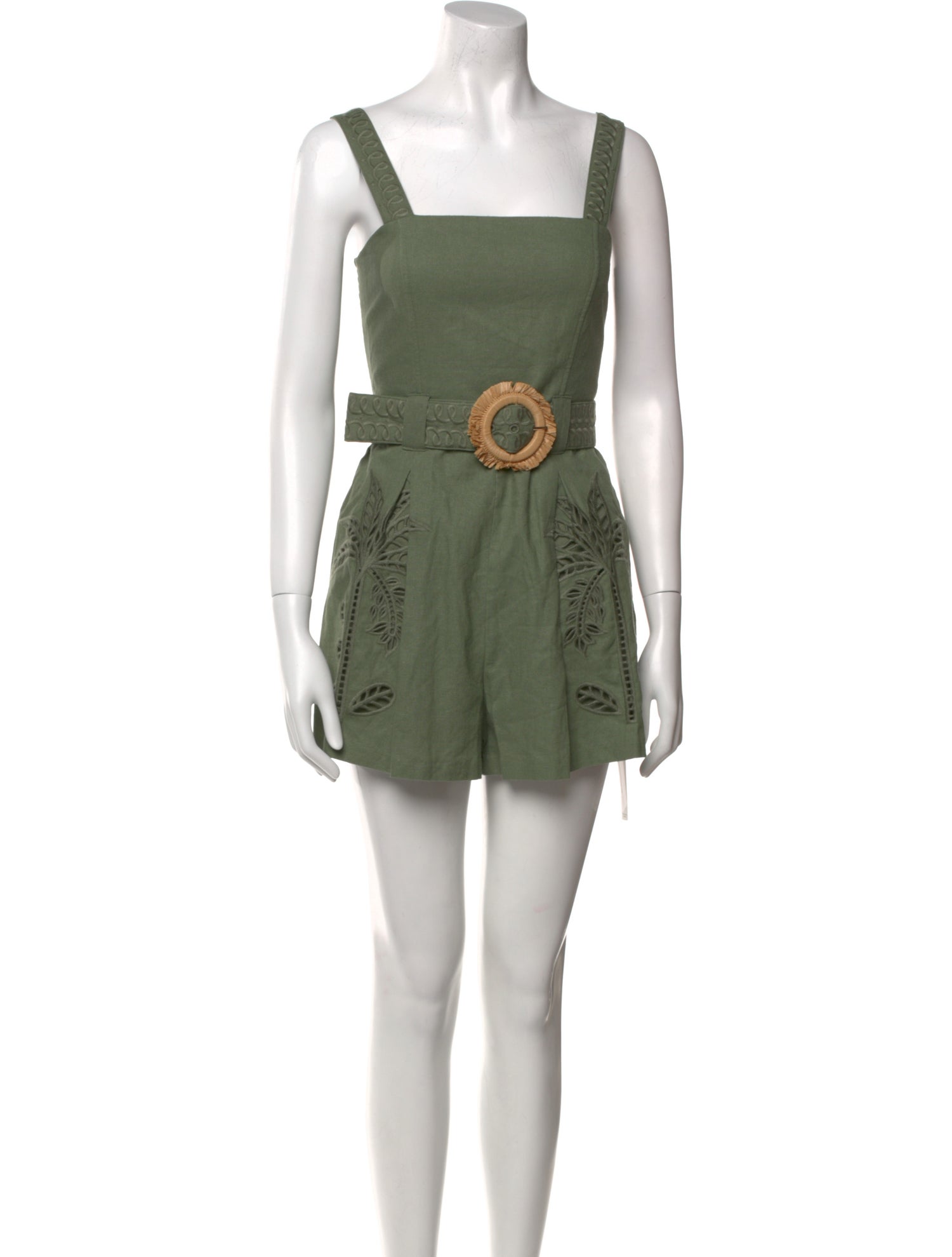 Caroline Constas Linen Square Neckline Romper w/ Tags