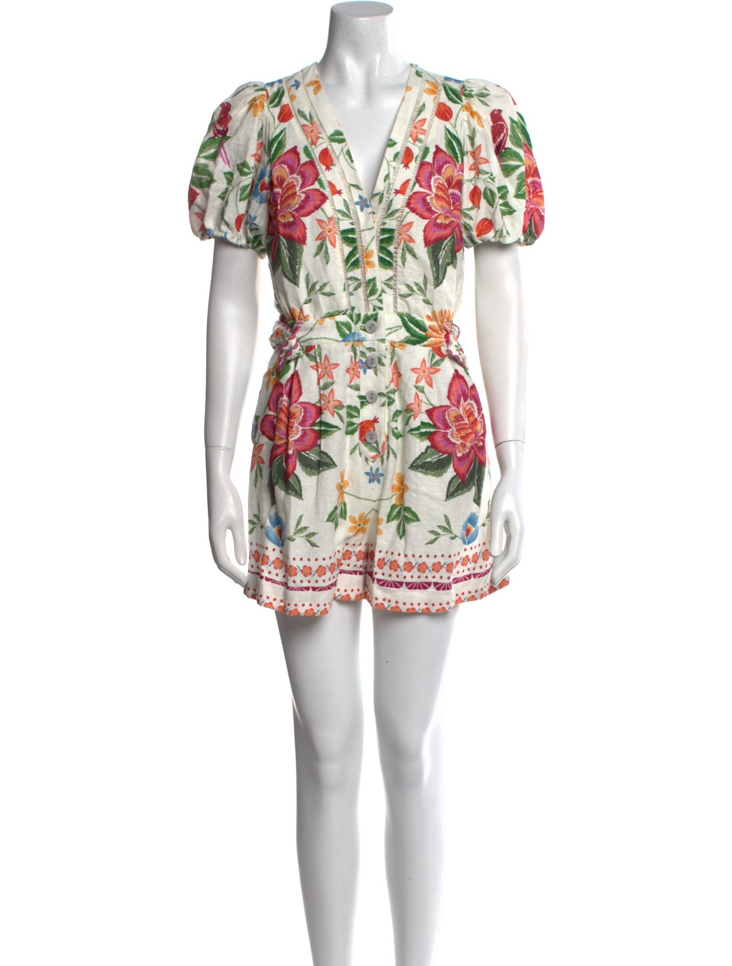 Caroline Constas Linen Floral Print Romper w/ Tags