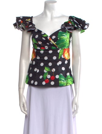 Caroline Constas Polka Dot Print Square Neckline Blouse