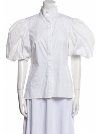 Caroline Constas Turtleneck Short Sleeve Button-Up Top