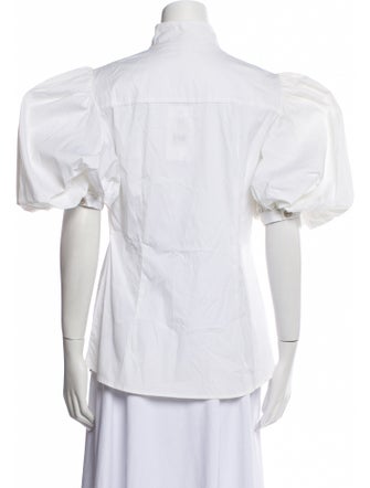 Caroline Constas Turtleneck Short Sleeve Button-Up Top