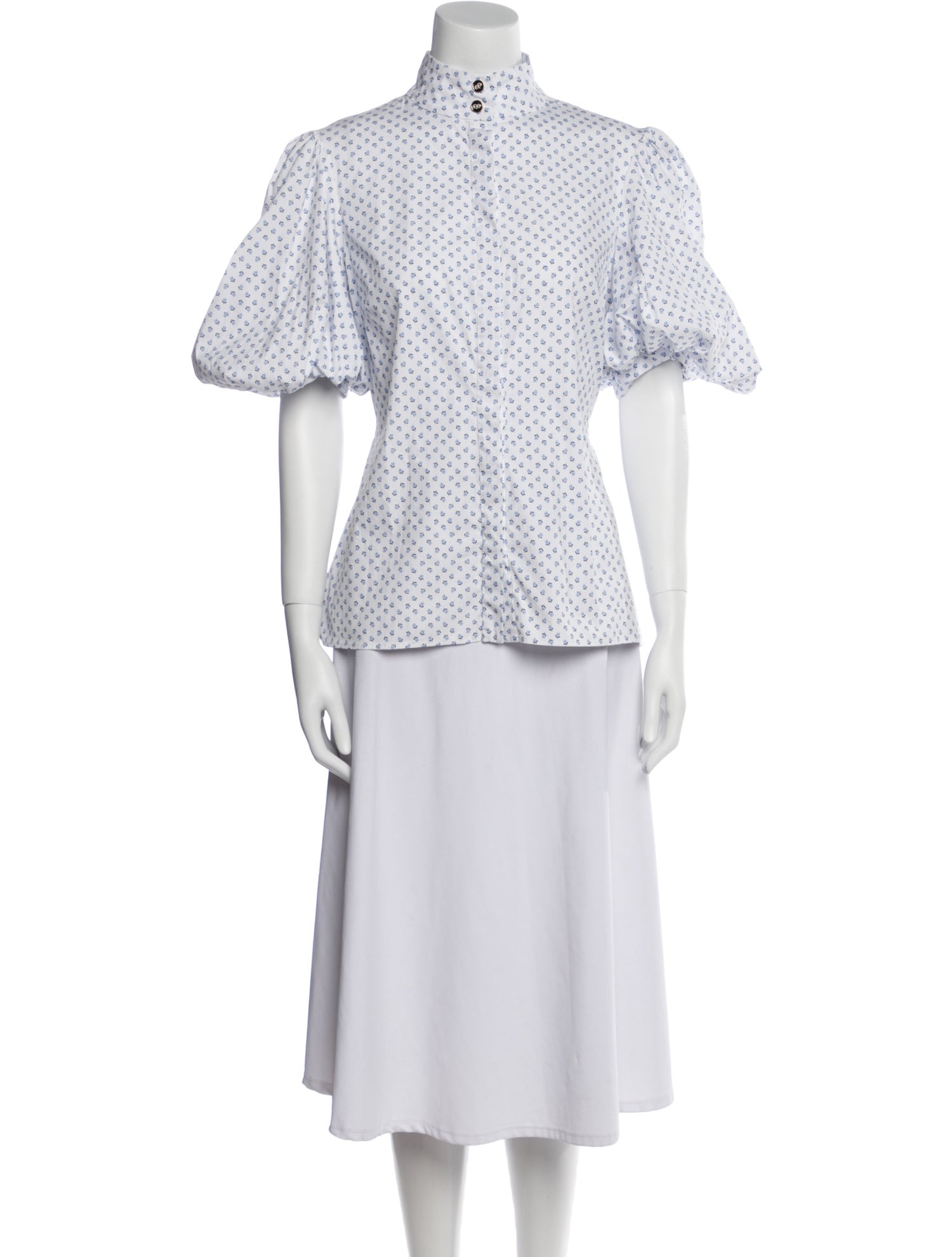 Caroline Constas Floral Print Mock Neck Button-Up Top