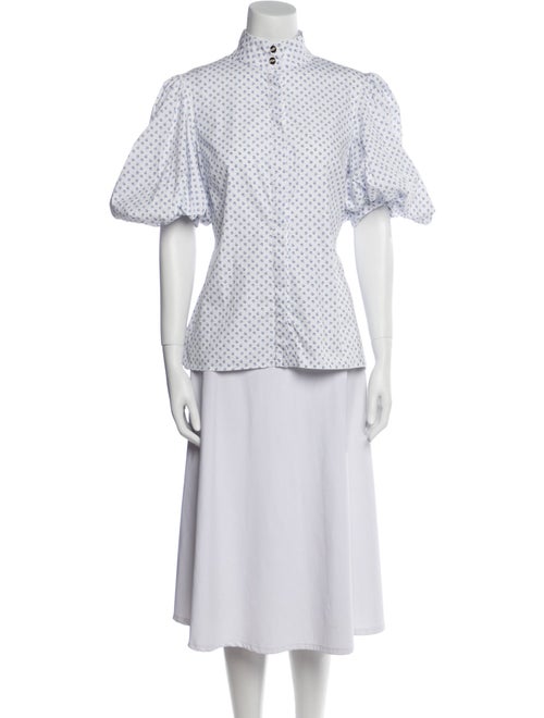 Caroline Constas Floral Print Mock Neck Button-Up Top