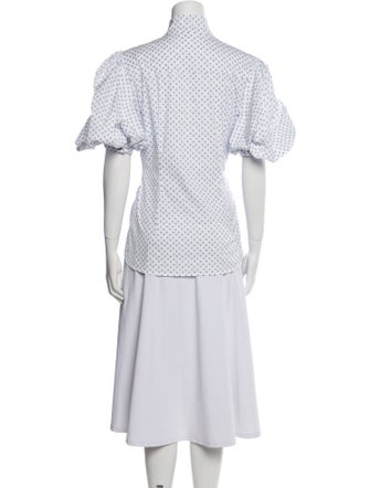 Caroline Constas Floral Print Mock Neck Button-Up Top