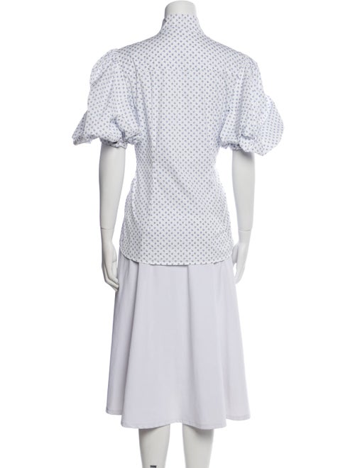 Caroline Constas Floral Print Mock Neck Button-Up Top