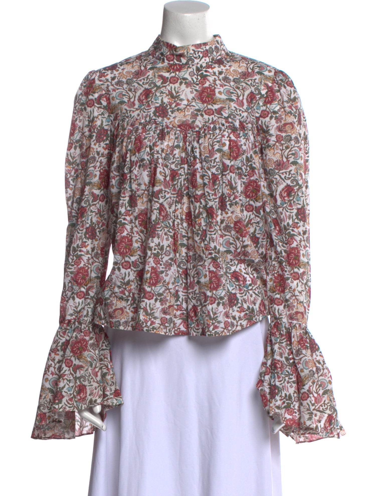 Caroline Constas Floral Print Mock Neck Blouse