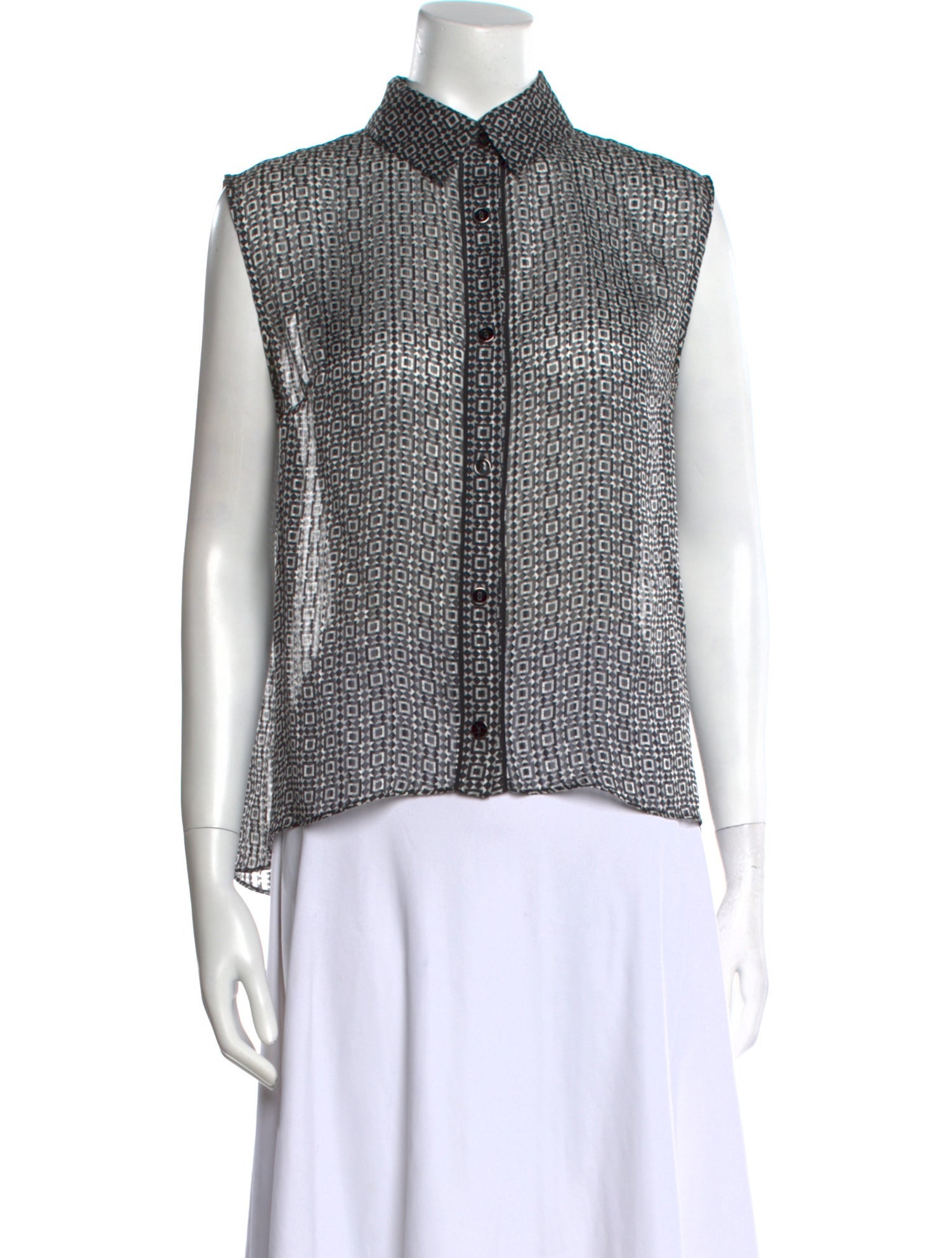 Caroline Constas Printed Mock Neck Button-Up Top