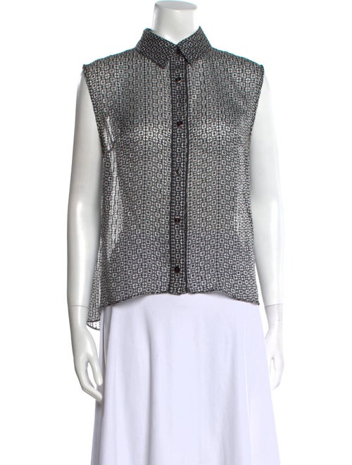 Caroline Constas Printed Mock Neck Button-Up Top