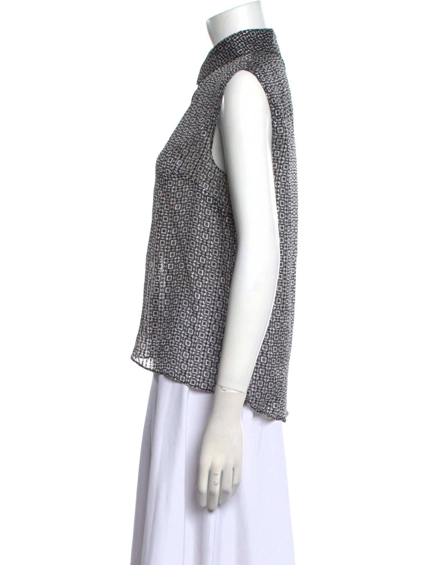 Caroline Constas Printed Mock Neck Button-Up Top