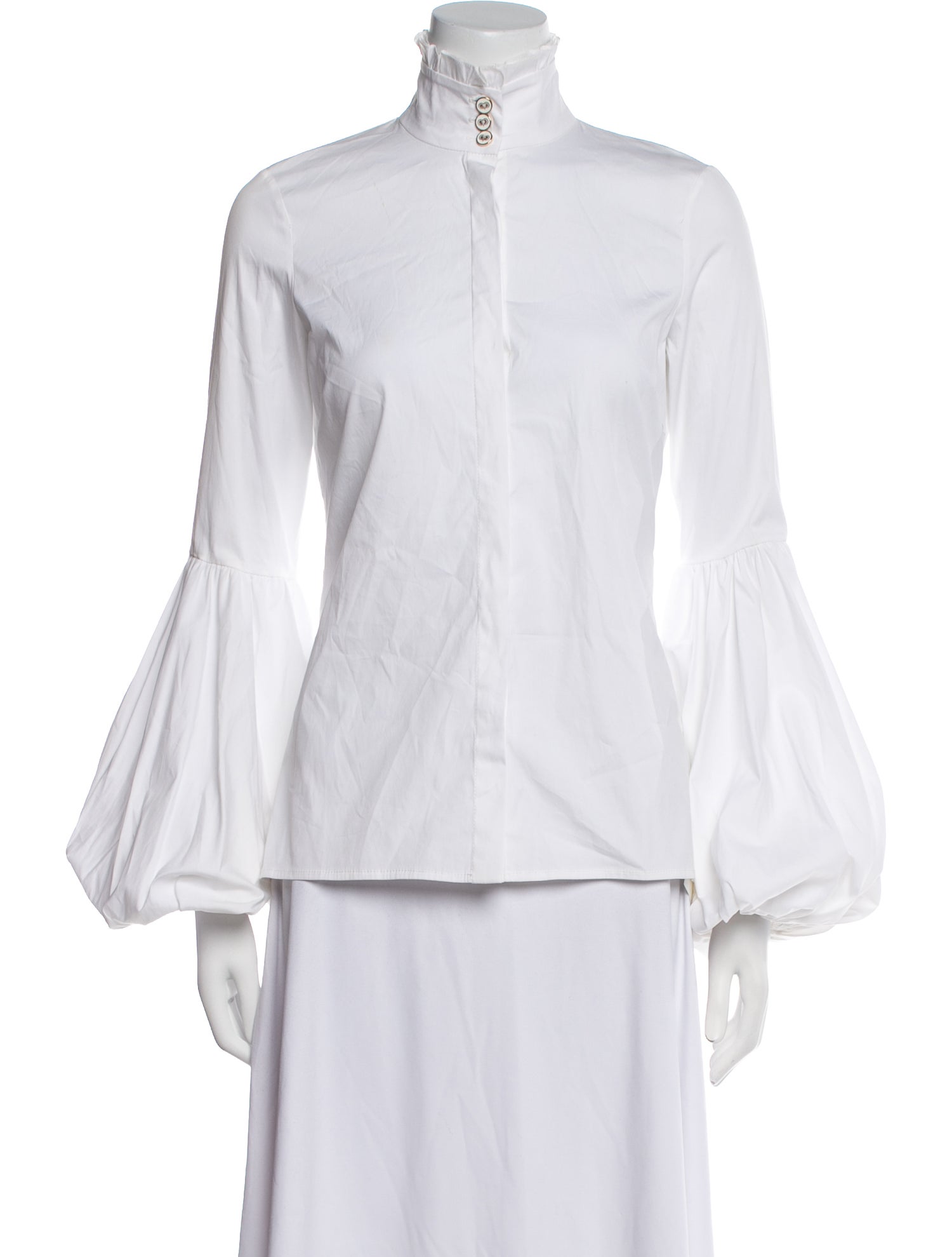 Caroline Constas Mock Neck Long Sleeve Button-Up Top