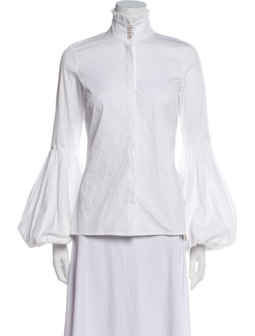 Caroline Constas Mock Neck Long Sleeve Button-Up Top