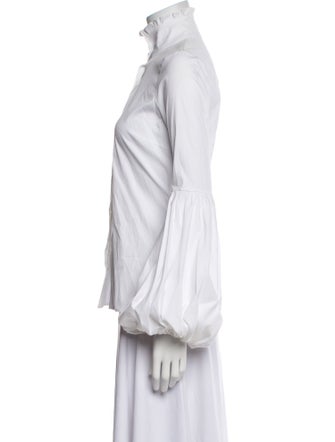Caroline Constas Mock Neck Long Sleeve Button-Up Top
