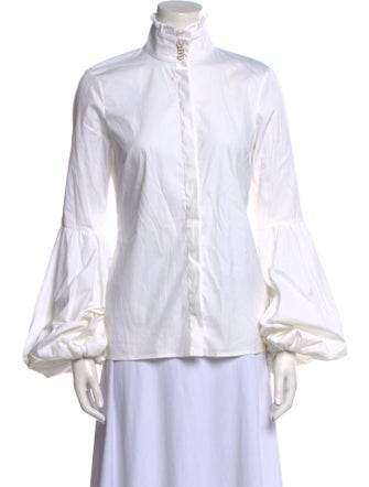 Caroline Constas Mock Neck Long Sleeve Button-Up Top