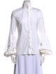 Caroline Constas Mock Neck Long Sleeve Button-Up Top