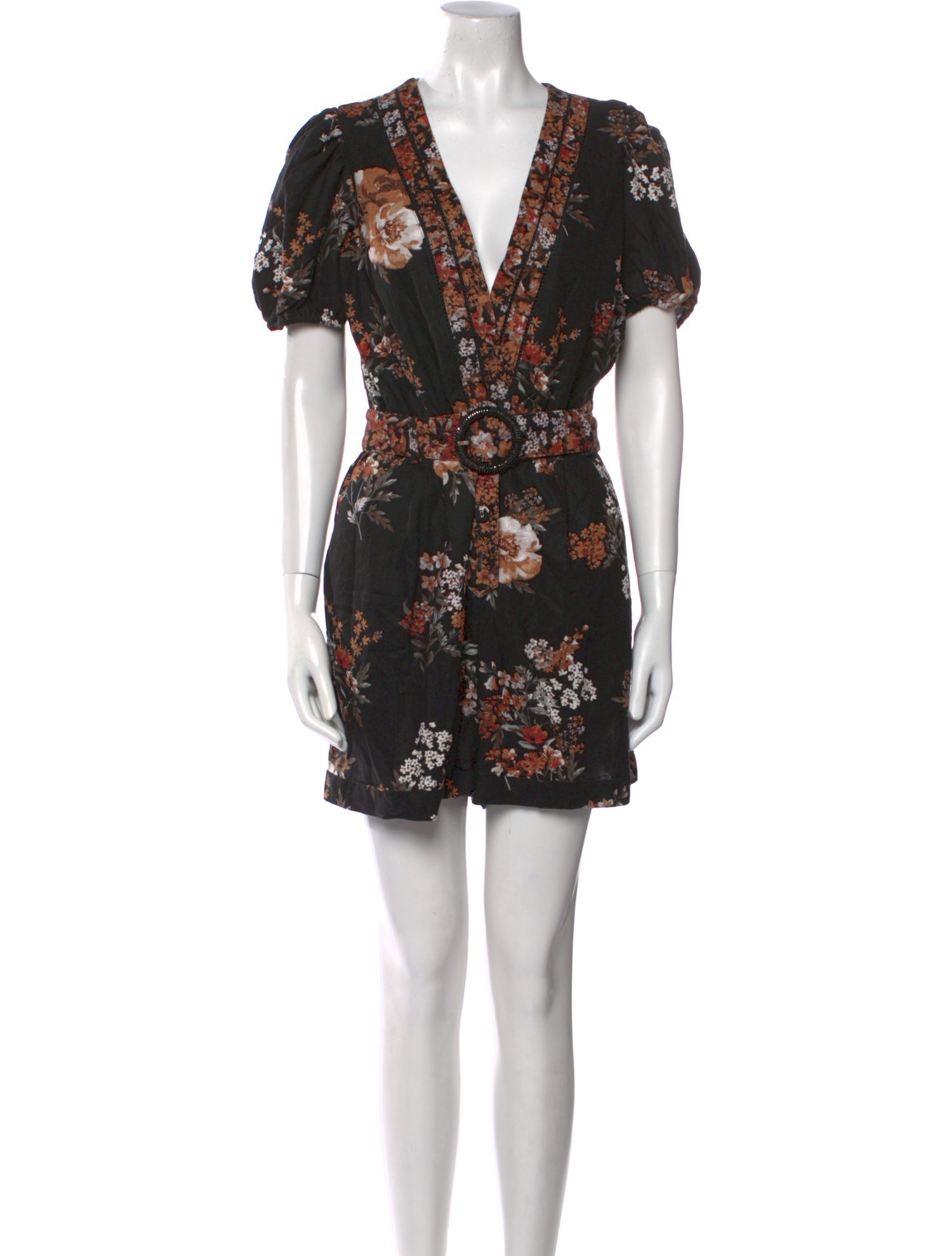 Caroline Constas Linen Floral Print Romper