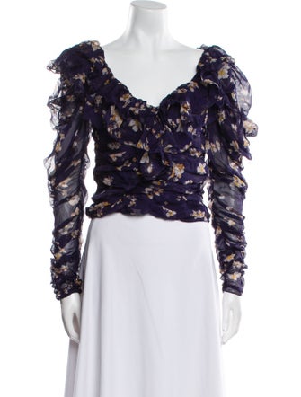 Caroline Constas Floral Print V-Neck Crop Top