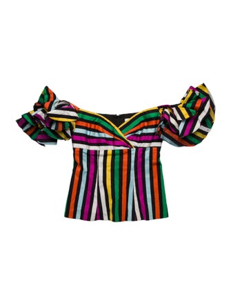 Caroline Constas Striped Strapless Crop Top