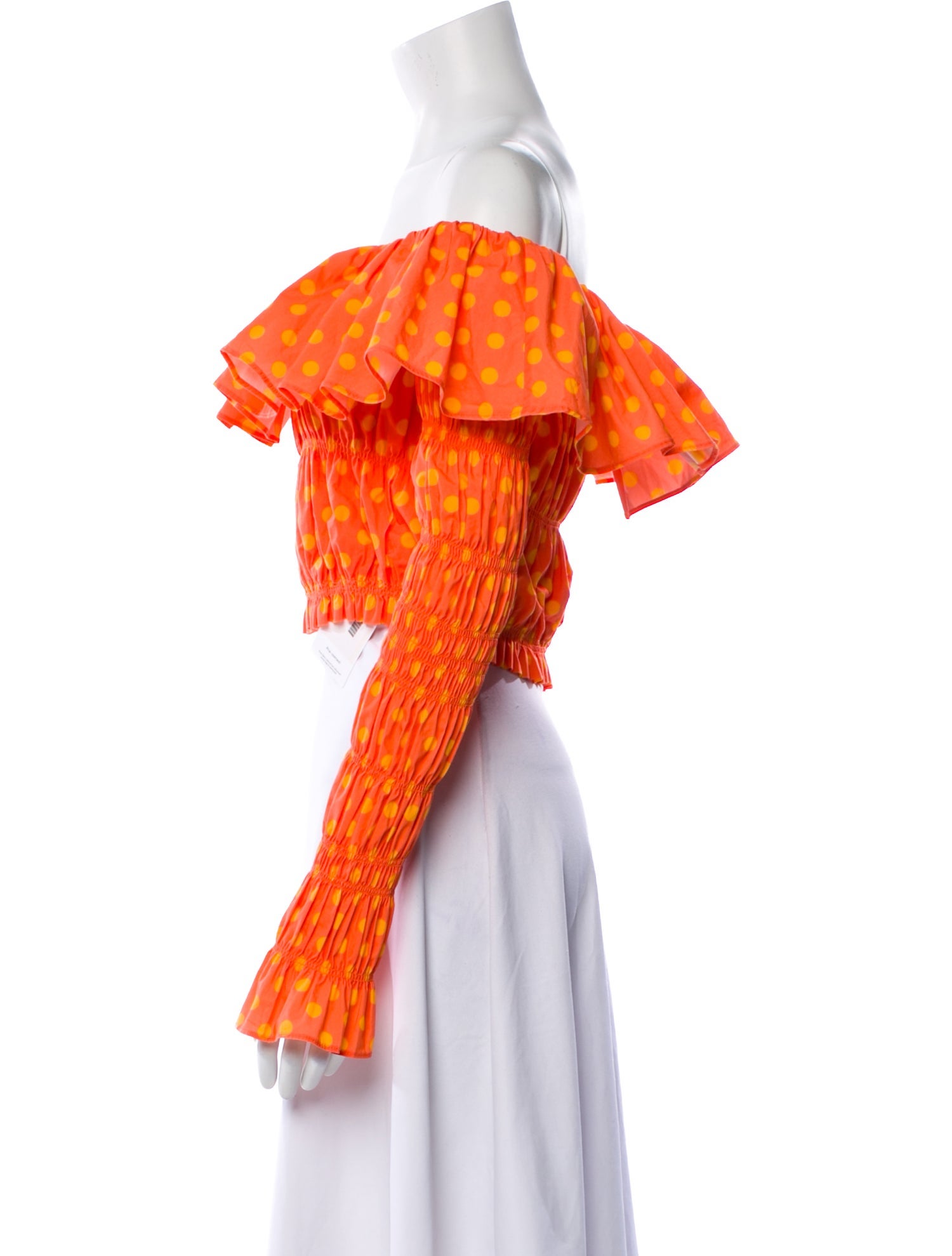 Caroline Constas Polka Dot Print Off-The-Shoulder Crop Top w/ Tags