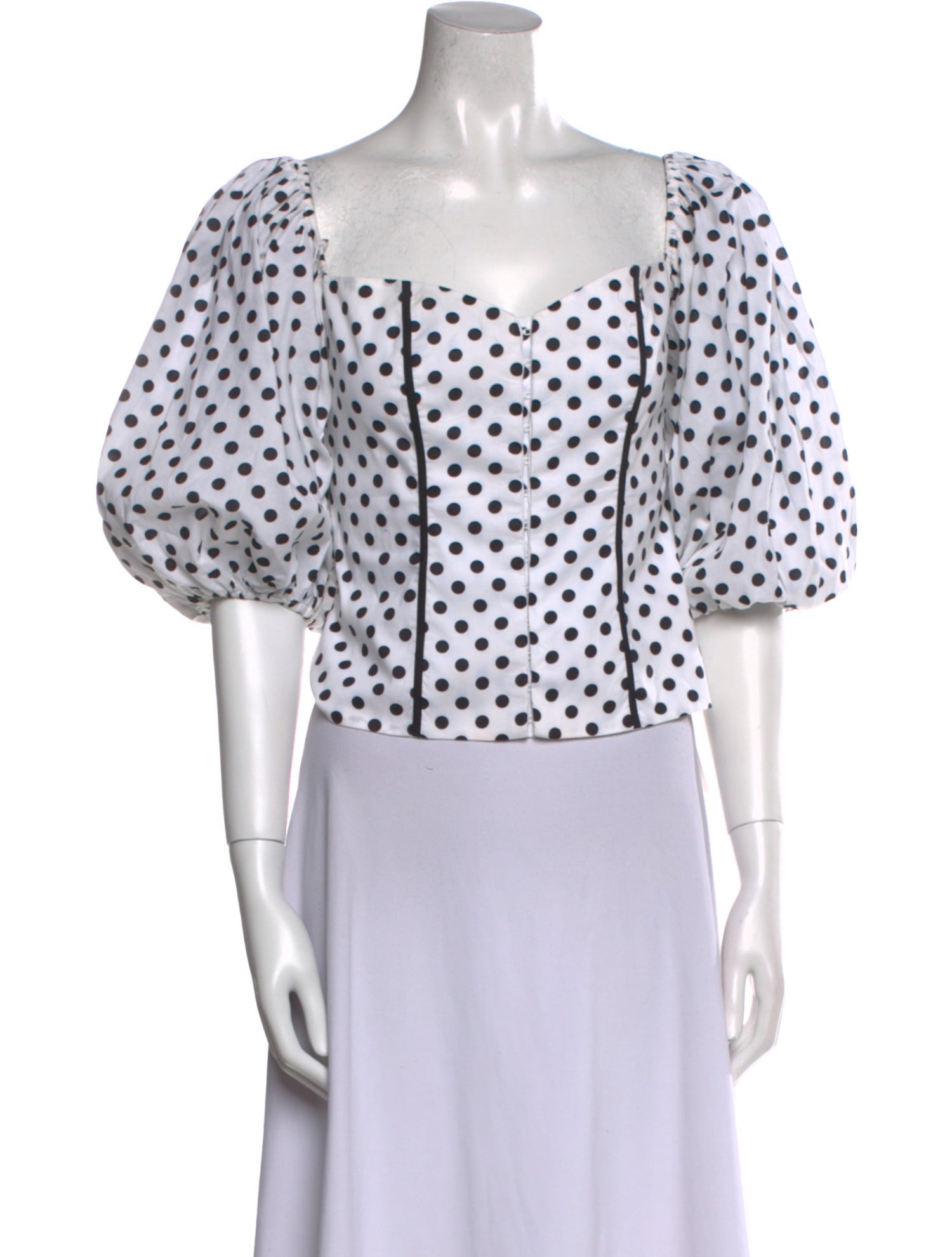 Caroline Constas Polka Dot Print Square Neckline Crop Top