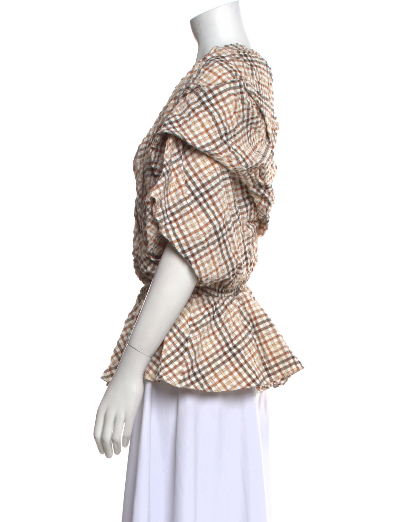 Caroline Constas Plaid Print V-Neck Blouse