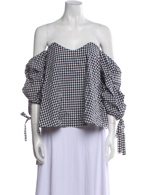Caroline Constas Plaid Print Off-The-Shoulder Crop Top