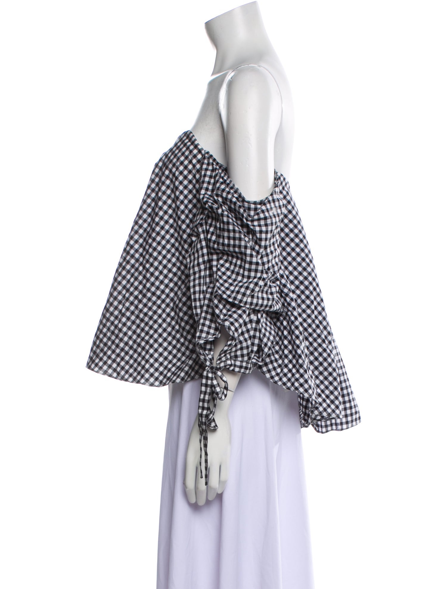 Caroline Constas Plaid Print Off-The-Shoulder Crop Top