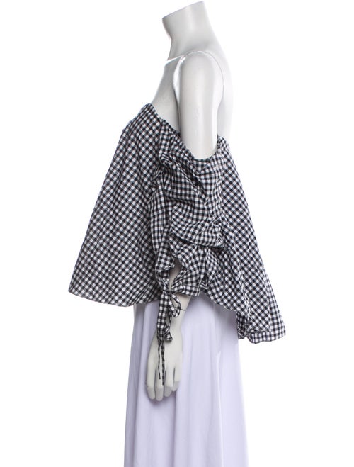 Caroline Constas Plaid Print Off-The-Shoulder Crop Top