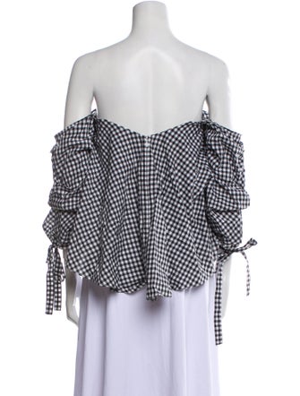 Caroline Constas Plaid Print Off-The-Shoulder Crop Top