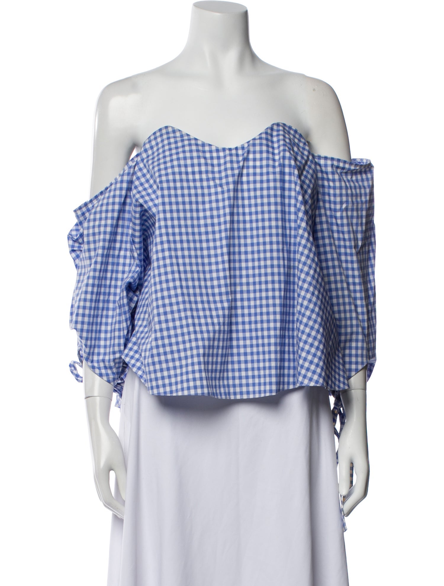 Caroline Constas Plaid Print Off-The-Shoulder Crop Top