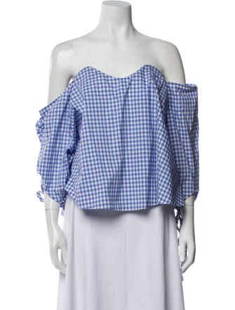 Caroline Constas Plaid Print Off-The-Shoulder Crop Top