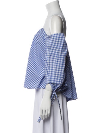 Caroline Constas Plaid Print Off-The-Shoulder Crop Top